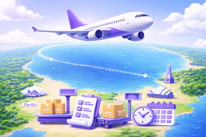 air-freight-sydney-to-perth-route-australia Air freight route from Sydney to Perth across Australia with cargo aircraft and logistics concept